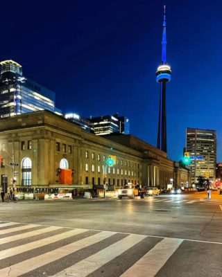 CN Tower lit blue for June being National Deafblind Awareness Month 